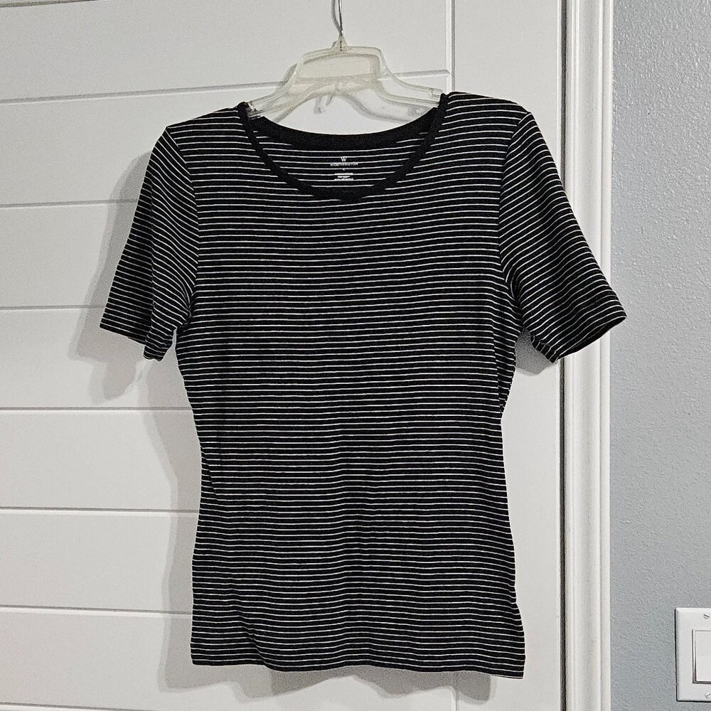 Worthington Women's Large Black and White Pull-over Blouse